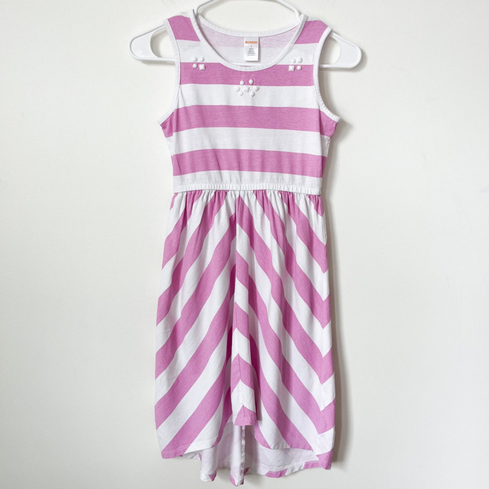 Gymboree Pink White Striped Sundress Jewel Detail Girls 8 Cotton Summer Vacation